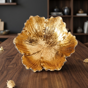 Flower Shaped <b>Decorative</b> <b>Plate</b> Handmade Metal Glam Style Polished Plant Pattern - Product Image 5