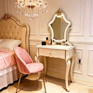 2026 New French Luxury Dressing <b>Table</b> with Light <b>Mirror</b> Bedroom Modern Simple European Princess Style Makeup Desk Cabinet - Product Image 3