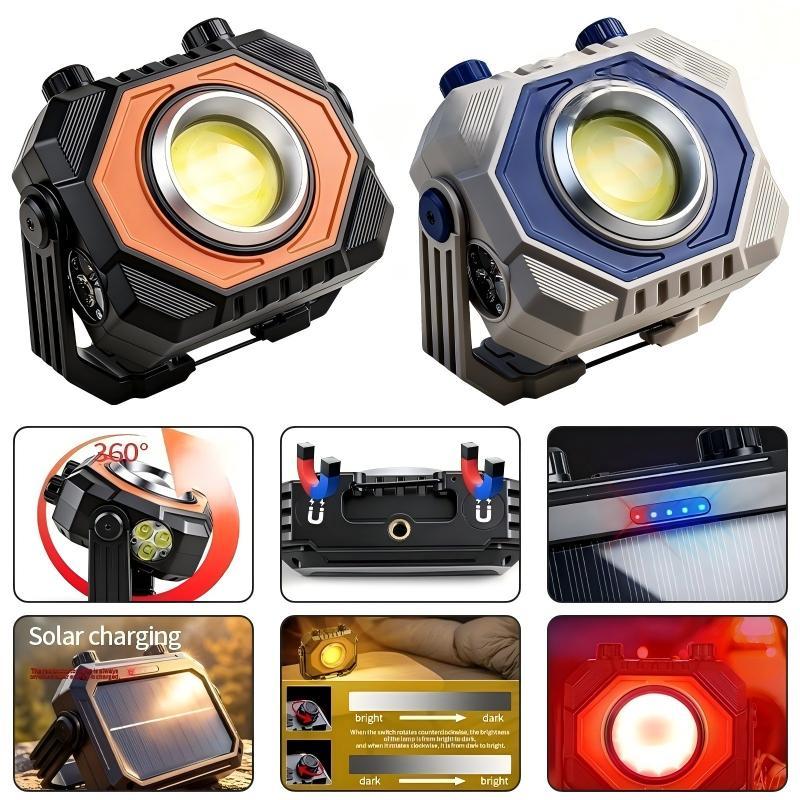 Power Bank Function Solar Rechargeable Work Light COB LED Multi Color Dimmable Magnetic Hook Bracket Power Bank Inspection Lamp