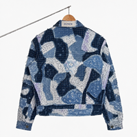 Chaqueta vaquera DiZNEWCustom para hombre, estilo streetwear, con parches Sashiko, estilo Boro, costuras en cuadrícula, con cremallera, estilo trucker, gruesa.