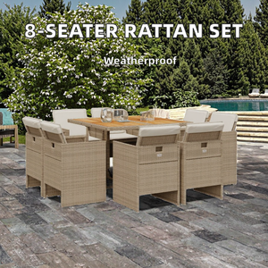 Beige Brown Aluminum <b>Patio</b> Dining <b>Set</b> 8 Seater Outdoor Garden Furniture Weather Resistant UV Waterproof Durable Living Room - Product Image 2