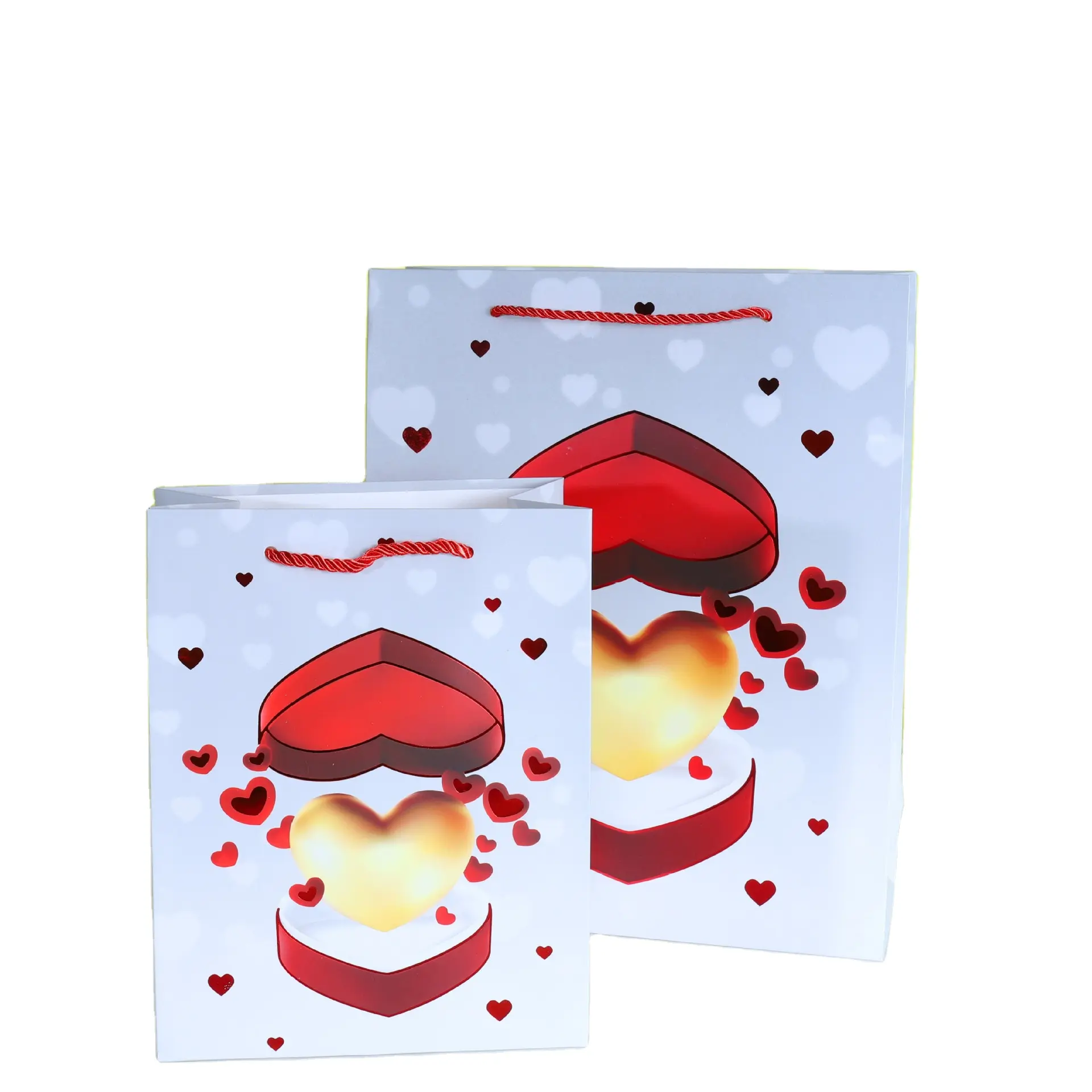 การออกแบบวันวาเลนไทน์ที่สวยงามสำหรับการเลือกของขวัญหัวใจรักสีแดงบรรจุภัณฑ์ถุงกระดาษที่มีด้ามจับ