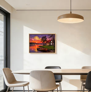 Decorazione Murale con Lago, Stampa su Tela con Cornice di un Glorioso Tramonto Sopra la Fiume Olandese - Product Image 1