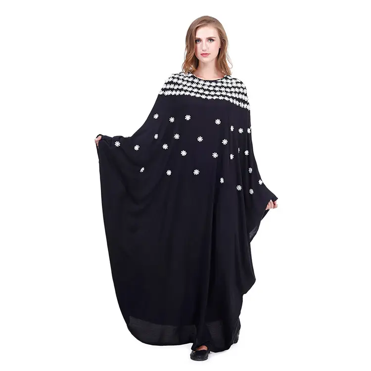 YQ908 Abaya Belanja Online Baru, Gaun Kaftan Poliester Hitam Mewah, Baju Muslim Abaya Wanita