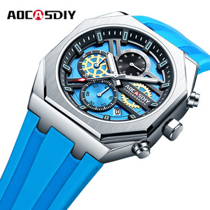 นาฬิกาข้อมือผู้ชาย AOCASDIY รุ่น Octagon Chronograph ตัวเรือนสแตนเลส สายซิลิโคนสีน้ำเงิน นาฬิกาควอตซ์แบบอนาล็อก สปอร์ต ขนาด 45 มม. - Product Image 1