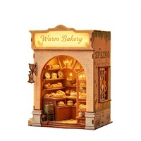 Kit de maison de boulangerie miniature Hamaileon à construire soi-même avec lumières LED, modèle de puzzle 3D en bois, maison de poupée, scène de village printanier, cadeau artisanal