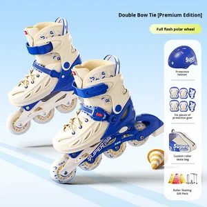 Sepatu Roda Little Champion Warna Kontras Baru untuk Anak-anak dan Dewasa, Pemula, Dua Gesper, Roda Tunggal, Semua Roda Menyala - Product Image 1