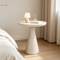 Table d'appoint ronde en fibre de verre de haute qualité, effet travertin de luxe, table basse minimaliste beige à texture pierre