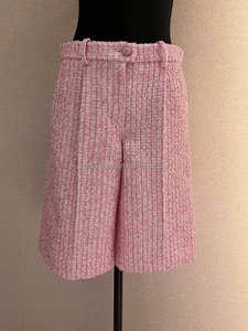 Rosa Ecru lusso donna gilet di <span class=keywords><strong>Tweed</strong></span> in lana originale rosa pantaloncini da passerella Set completi da ragazza giacca di <span class=keywords><strong>Tweed</strong></span> in cotone iridescente perle - Product Image 6