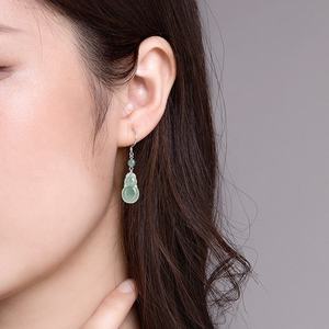 Pendientes de Calabaza de Jadeíta Natural con Incrustaciones de Plata S925, Accesorios de Moda para Mujer, Incluye Certificado de Tasación D601 - Product Image 4