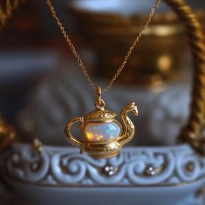 Aobao 天然石ペンダントネックレス アラジン魔法のランプ 欧米風ヴィンテージジュエリー 光るティーポットビーズ 銅ネックレス - Product Image 4
