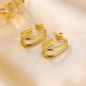 Boucles d'oreilles en acier inoxydable de style minimaliste en forme de C double couche plaquée <span class=keywords><strong>or</strong></span> - Product Image 1