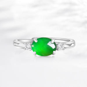 Natural Jadeite Vivid Green <b>Ring</b> 925 Silver Inlay Fashion Simplicity UNISEX Adjustable Gift of Appraisal Certificate D1035 - Product Image 2