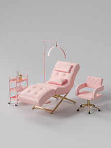 Luxury Pink Lash <b>Bed</b> <b>Set</b> with Half Moon LED Lamp Rolling Cart & Stool for Eyelash Extension Salon - Product Image 3