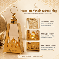 Lanterne de Ramadan en métal doré, décoration islamique pour l'Aïd, lanterne à suspendre ou à poser, porte-bougie, vente en gros OEM