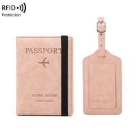 Porte-passeport en cuir PU personnalisé de vente chaude porte-passeport Rfid et ensemble d'étiquettes de bagage