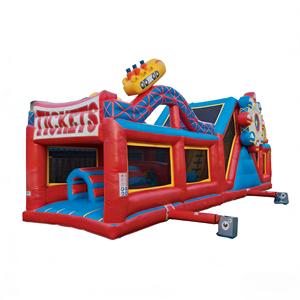 Parcours d'obstacles gonflable sur le thème des montagnes russes de carnaval, en PVC, respectueux de l'environnement, équipement de jeu d'aventure pour enfants - Product Image 1