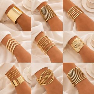 New Trendy Gold Plated Punk Style Feather Big Circle Open Cuff Bangle <b>Boho</b> <b>Bracelet</b> Set for Women Jewelry - Product Image 2