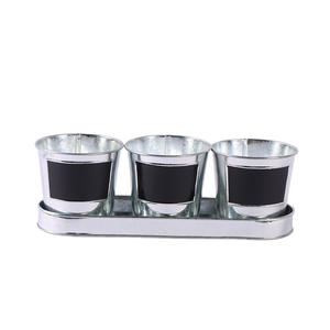 Ensemble de 3 pots de fleurs modernes en fer galvanisé <span class=keywords><strong>avec</strong></span> étiquettes en craie noire, jardinières résistantes à la rouille <span class=keywords><strong>avec</strong></span> plateau pour bureau intérieur - Product Image 4