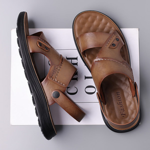 Sandales à semelles épaisses pour hommes, chaussures de plage à semelle souple, pantoufles décontractées en cuir, sandales plates antidérapantes pour jeunes de 18 à 40 ans - Product Image 2