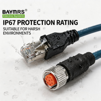 Connecteur RJ45 Ethernet blindé IP67 industriel Cat5e, câble en cuivre droit à 8 broches, codage A, BAYMRS M12