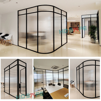 Cloisons de bureau en verre cannelé HDSAFE avec porte coulissante en verre pour bâtiment commercial de bureau, porte de cloison fixe en aluminium