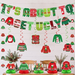 Banderas enrollables transfronterizas de Navidad, guirnaldas colgantes con temática de fiesta de suéteres feos, guirnaldas de letras, adornos de papel para fiestas - Product Image 3