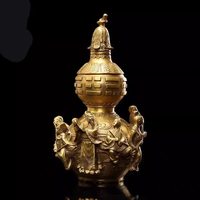 Ornement de gourde Feng Shui antique chinoise sculptée, dorée, avec figurine traditionnelle en relief, pour la décoration de la maison ou du bureau, ou comme cadeau