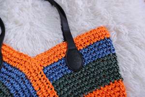 Borsa tote in corda di <span class=keywords><strong>cotone</strong></span> intrecciata a mano <span class=keywords><strong>per</strong></span> donna, borsa a tracolla all'<span class=keywords><strong>uncinetto</strong></span> a righe colorate di grande capacità <span class=keywords><strong>per</strong></span> viaggi estivi - Product Image 4