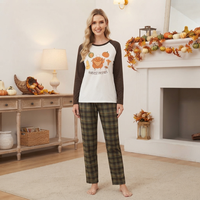 Gestalten Sie Ihre Eigenen Thanksgiving-Familien-Pyjamas: Danke-Tag Truthahn Ernte Rundhals Langarm-Oberteil und Hose Nachtwäsche-Set Großhandel