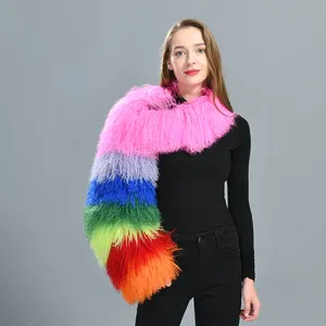 Mixed Color Fluffy Genuine Fur Sleeve Wraps Muff Neck Warmer Wholesale Custom Winter Women Natural Real Mongolian Fur Sleeves
