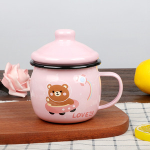 Lindas tazas de esmalte de cerámica de 350ml con tapas de vientre grande para tazas de leche para bebés, tazas de leche para niños - Product Image 3