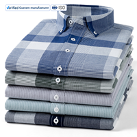 Kemeja Pria 100% Katun Oxford Lengan Panjang Cepat Kering Motif Kotak-Kotak Pakaian Pria Berkelanjutan Kasual Bisnis Pakaian Pria
