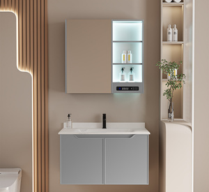 Mueble de Baño Moderno de Gran Capacidad, Resistente al Agua, de Madera Maciza, para Montar en la Pared, con Lavabo de Cerámica, Inteligente - Product Image 3