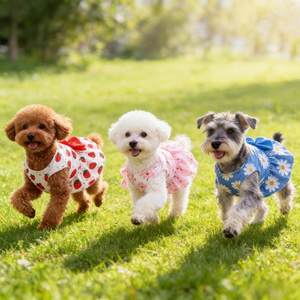 Gaun Hewan Peliharaan Musim Panas Symbipets Bahan Polyester Mewah, Model Rok Kupu-kupu, OEM ODM, Motif Buah Stroberi untuk Kucing dan Anjing - Product Image 4