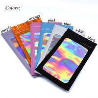 Sacs d'emballage holographiques plastique mylar pochettes plates refermables fermeture éclair laser avec logo personnalisé