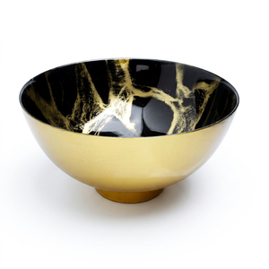 Bol en céramique fait main, extérieur doré, intérieur noir, design oriental, technique sous glaçure, pour servir les aliments, idéal pour offrir - Product Image 1