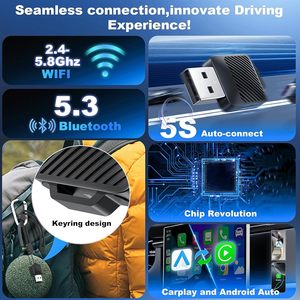 Mini Carplay adapter nhỏ xách tay không dây Apple Android Auto <span class=keywords><strong>USB</strong></span> tpy-c 5.8 GHz Wifi adaptador sem fio Para Dongle Para carros - Product Image 3