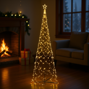 Sapin de Noël en forme de cône 8x26 pieds, lumières LED blanc chaud 3000, décorations festives d'intérieur, arbre en métal sur pied - Product Image 2