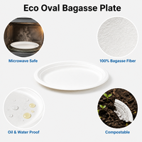 Assiette ovale jetable en bagasse de canne à sucre, compostable et biodégradable, 258 mm x 319 mm, idéale pour les buffets et la restauration