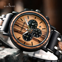 Vente en gros de montres chronographes pour hommes en acier inoxydable et bois, avec aiguilles lumineuses, mouvement à quartz, faible MOQ