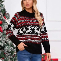 Winterkleidung Neue Europäische und Amerikanische Mode Rundhals-Strickpullover für Damen Weihnachtliche Elemente Feiertagsstil