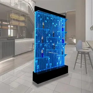 Custom made Bar lounge aquarium design LED acrylic bubble water wall cabinet wine shelves and display