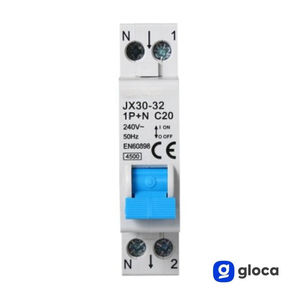 Interruptor Automático Miniatura Gloca 1P+N C20 20A 240V 50Hz 4.5kA Montaje en Riel DIN para Hogares - Product Image 3