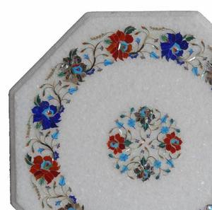 Mesa de Mármol Blanco Pulido Elegante de Alta Demanda, Diseño Floral Hecho a Mano, Tamaño Personalizado para Mesas de Comedor/Cafetería - S.Kumar Sons - Product Image 2