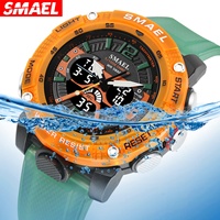 Montre de plongée sportive unisexe SMAEL à quartz, étanche 50 bars, affichage numérique LED, analogique lumineux, chronomètre, alarme, plastique