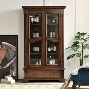 Armoire à vin de bar à livraison rapide présentoir à vin en bois de style américain de luxe avec porte en verre et tiroirs armoire de salon d'hôtel