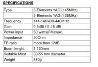 Antenne Yagi directionnelle extérieure 144/435 MHz double bande 8 éléments directionnelle étanche en alliage d'aluminium noir