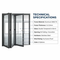 Porte pliante en verre de style moderne, très vendue, en alliage d'aluminium, double vitrage, isolation thermique, couleur personnalisée, pour entrée de villa ou hôtel