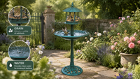Bain d'oiseaux et mangeoire 2-en-1 de style antique, en résine bronze écologique, design gazebo, résistant aux intempéries, pour la décoration extérieure du jardin